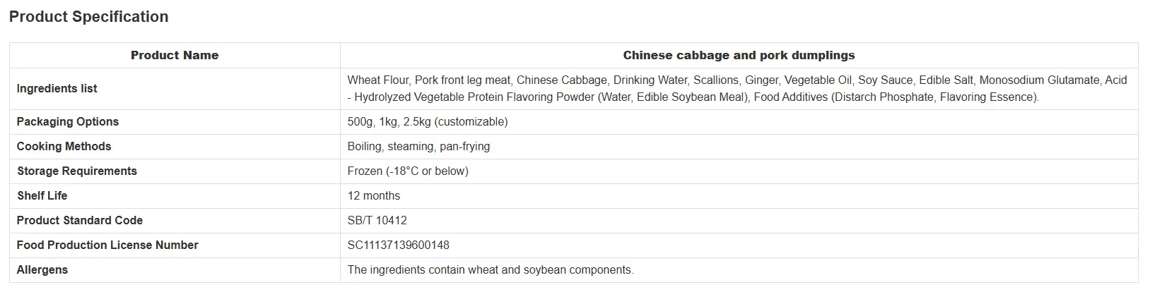 Chinese cabbage and pork dumplings